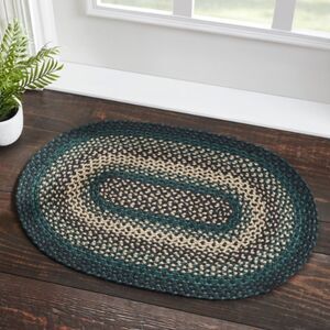 Farmhouse Jute Braided Oval Throw Rug Hunter Green Black Rustic Country Charm
